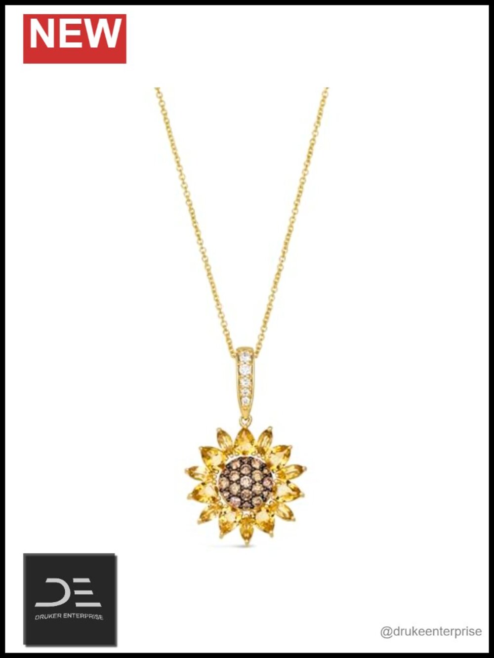 14k Yellow Gold Sunflower Pendant Necklace 20 Inch Lobster Clasp Women